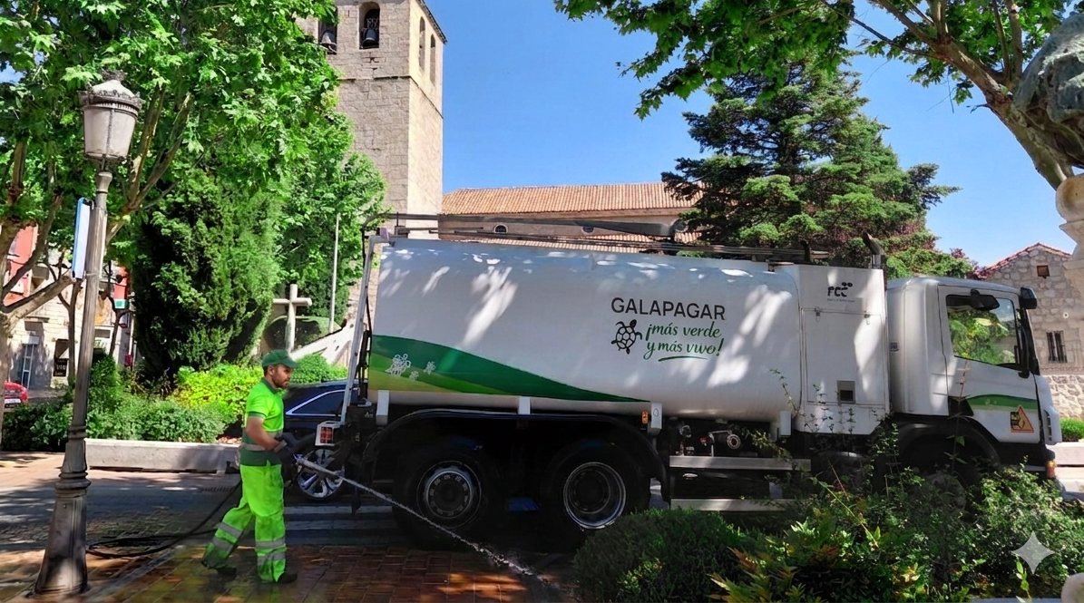 Tareas de baldeo en Galapagar, FCC Medio Ambiente